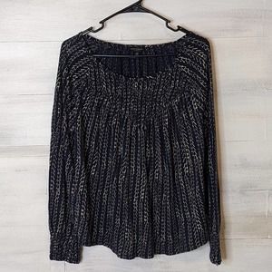 Lucky Brand Blue and Cream Loose Fit Long Sleeve Knit Top Size L